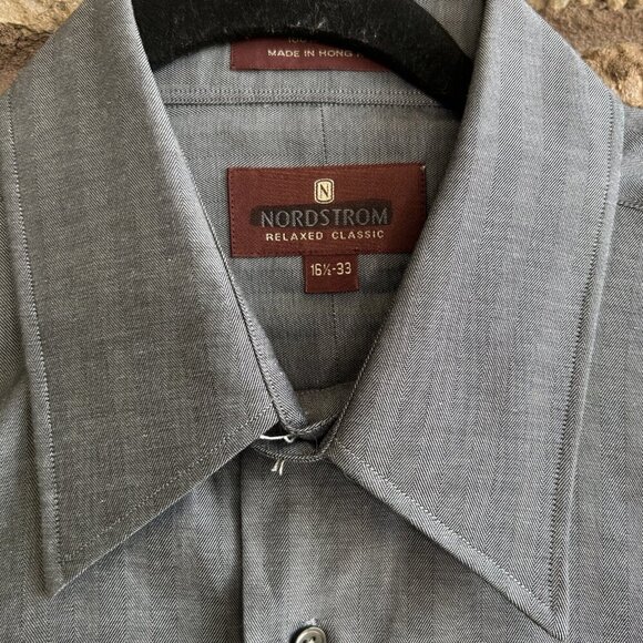 Nordstrom Vintage 80s Relaxed Classic Gray Herringbone Dress Shirt 16.5 /33 - Picture 7 of 8
